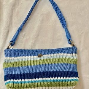 LINA Woven Crochet Woven Blue White Green Colorful Shoulder Bag Zipper Purse